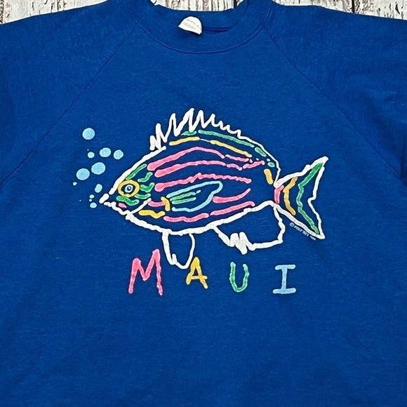 Vintage Maui Hawaii Fish 1980s Travel Tourism Jumper Crewneck Sweatshirt - Picture 6 of 7